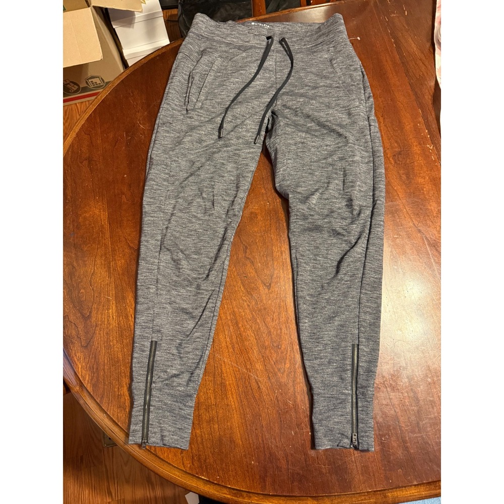 Athleta Womens Gray Heathered Joggers Tapered Ankle Zip Athletic Pants XS